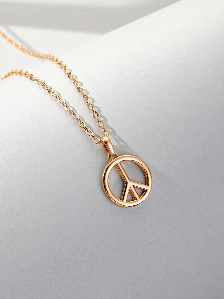 Peace Sign Necklace Jewelry Gift Fashion Punk Popular For A Stylish Look Personalized - Yellow Gold - View 1