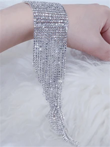 Fashionable Crystal Tassel Bracelet, Women Personalized Jewelry Accessory - Silver - View 3
