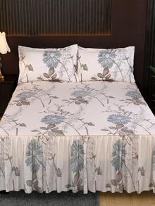 柔软亲肤的韩式单层荷叶边印花加厚磨毛床品套装，适用于家庭卧室、客厅、学生宿舍，可机洗 - 彩色 - 查看 2