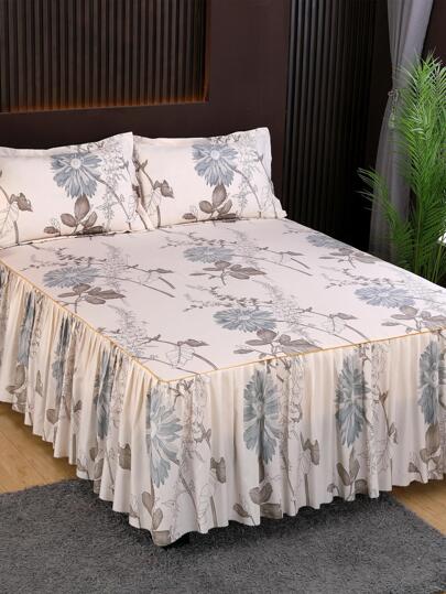 柔软亲肤的韩式单层荷叶边印花加厚磨毛床品套装，适用于家庭卧室、客厅、学生宿舍，可机洗