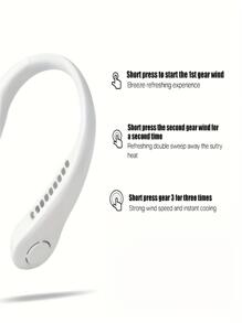 1pc Halter Fan Usb Portable 3/5-Speed Adjustable With Digital Display Mini Portable Small Slouchy Person Halter Neck Leafless Rechargeable 360° Adjustable Refrigeration Air Conditioning Outdoor Student Mute Large Wind Fan Cooling Artefact Gift - White - View 9