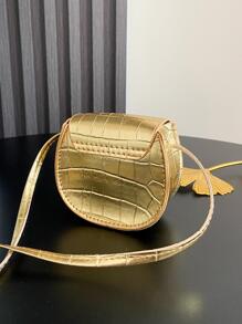 女孩金屬質感鱷魚壓紋翻蓋馬鞍包