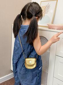 女孩金屬質感鱷魚壓紋翻蓋馬鞍包