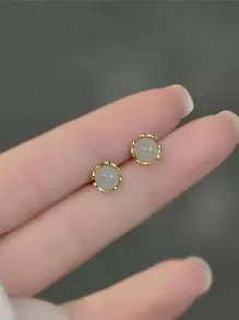 1對S925純銀和和田玉耳釘適合女士,小和優雅中式新趨勢