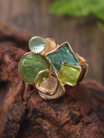 1 st. Enkel Geometriskt Mönster Fyrkantig form Justerbar resår Färgglad emalj Ring med Legering För kvinnor Och Tjejer , Elegant & Fashionabel Accessoar För fest Datekväll , Kreativ Presenter För Mors Dag