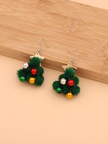 1對工藝聖誕樹形狀女士們假期時尚吊墜耳環