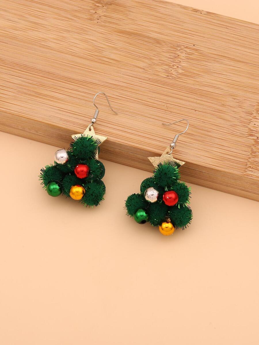 1對工藝聖誕樹形狀女士們假期時尚吊墜耳環