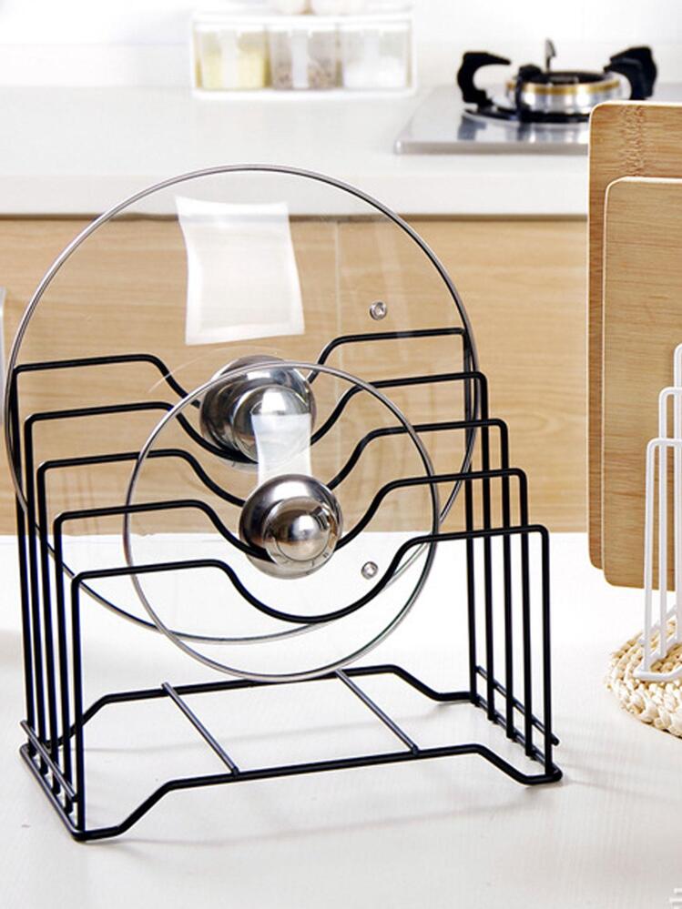 1pc Solid Color Pot Lid Storage Rack - Black - View 1