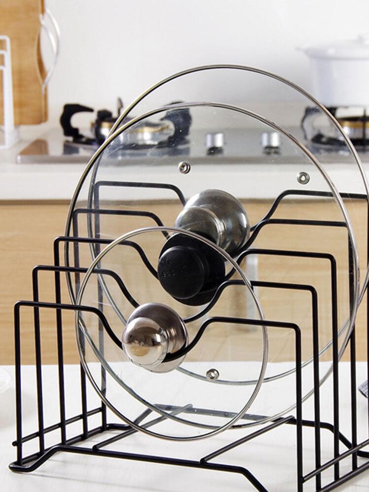 1pc Solid Color Pot Lid Storage Rack - Black - View 2