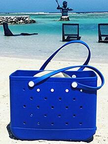 素色防水沙灘包,便攜手提包適用於戶外運動,耐用戶外露營包適用於全部你收納需要,購物籃子 - 寶藍色 - 查看 4