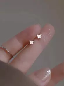 1pair Women's Delicate S925 Sterling Silver Butterfly Stud Earrings For Earlobe