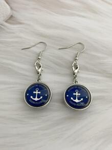 1對錨圖案圓形耳墜 - 彩色 - 查看 2