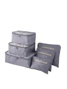 6入組字母圖案旅行收納袋灰色帶鞋子洗漱用品和洗衣袋學校用品房間裝飾臥室裝飾宿舍必需品學校學生教師 - 灰色 - 查看 1