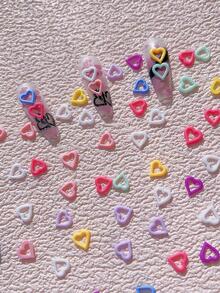 30Pcs Mixed Color Resin Hollow Out Heart Shaped Beads Diy Nail Charms Nail Gems Nail Supplies Nails - Multicolor - View 3