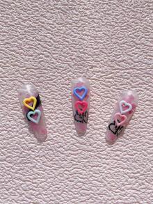 30Pcs Mixed Color Resin Hollow Out Heart Shaped Beads Diy Nail Charms Nail Gems Nail Supplies Nails - Multicolor - View 5