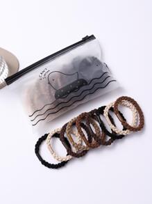 10 Chiếc Hợp Thời Trang Đơn Giản Thủ Công Dệt Kim Màu Trà Sữa Dày Bện Dây Buộc Tóc, Dây Buộc Tóc Co Giãn Mạnh Mẽ Phù Hợp Với Tất Cả Các Trận Đấu - Nhiều màu - Xem 1