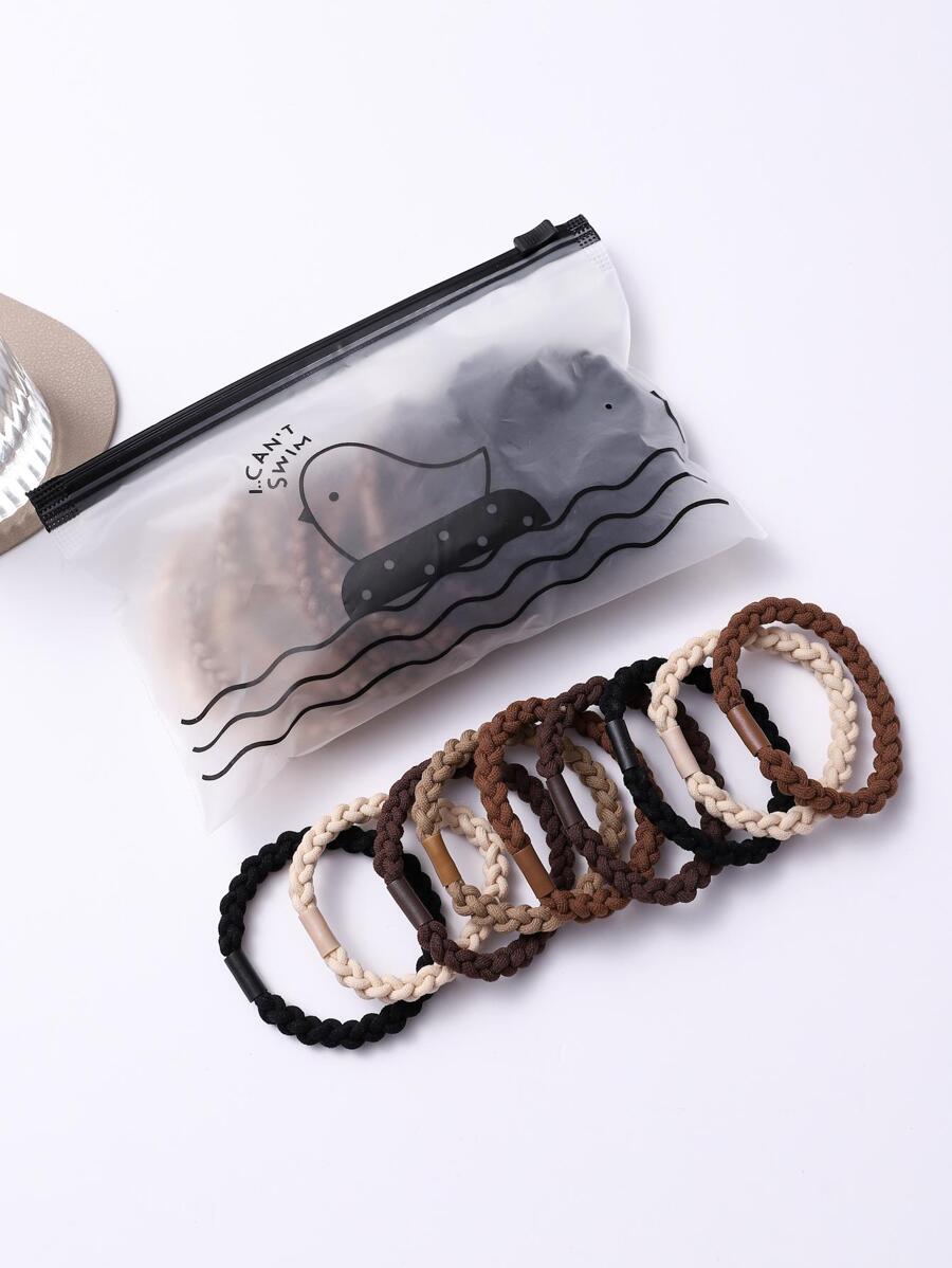 10 Chiếc Hợp Thời Trang Đơn Giản Thủ Công Dệt Kim Màu Trà Sữa Dày Bện Dây Buộc Tóc, Dây Buộc Tóc Co Giãn Mạnh Mẽ Phù Hợp Với Tất Cả Các Trận Đấu - Nhiều màu - Xem 1