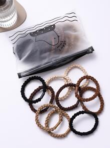 10 Chiếc Hợp Thời Trang Đơn Giản Thủ Công Dệt Kim Màu Trà Sữa Dày Bện Dây Buộc Tóc, Dây Buộc Tóc Co Giãn Mạnh Mẽ Phù Hợp Với Tất Cả Các Trận Đấu - Nhiều màu - Xem 3