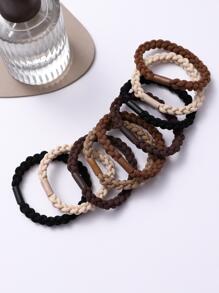 10 Chiếc Hợp Thời Trang Đơn Giản Thủ Công Dệt Kim Màu Trà Sữa Dày Bện Dây Buộc Tóc, Dây Buộc Tóc Co Giãn Mạnh Mẽ Phù Hợp Với Tất Cả Các Trận Đấu - Nhiều màu - Xem 4