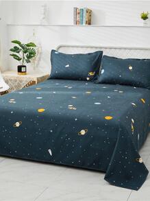 3 Sets Of Comfortable And Warm Planet Printed Bed Sheets And 2 Pillowcases (pillow Core Not Included) - Light Grey - View 2