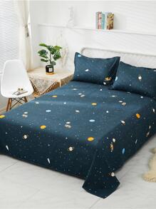 3 Sets Of Comfortable And Warm Planet Printed Bed Sheets And 2 Pillowcases (pillow Core Not Included) - Light Grey - View 1