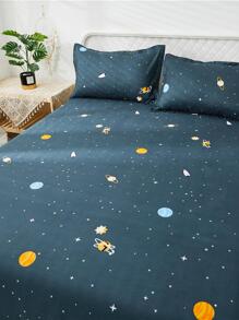 3 Sets Of Comfortable And Warm Planet Printed Bed Sheets And 2 Pillowcases (pillow Core Not Included) - Light Grey - View 4