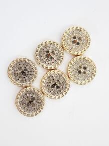 6pcs Sparkling Round 4-hole Gold Tone Rhinestone Embellished Buttons For Clothing, Suits