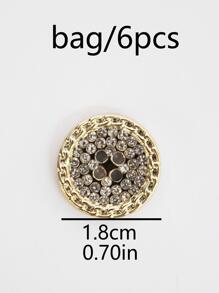 6pcs Sparkling Round 4-hole Gold Tone Rhinestone Embellished Buttons For Clothing, Suits