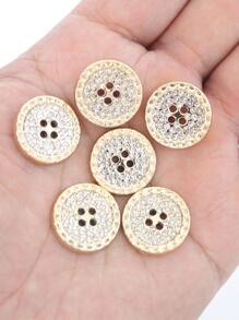 6pcs Sparkling Round 4-hole Gold Tone Rhinestone Embellished Buttons For Clothing, Suits