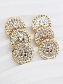 6pcs Sparkling Round 4-hole Gold Tone Rhinestone Embellished Buttons For Clothing, Suits