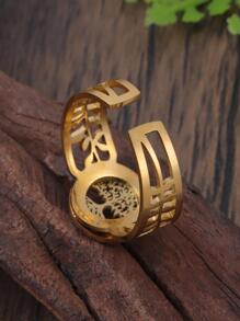 1pc Rhinestone & Tree Decor Cuff Ring - Gold - View 2