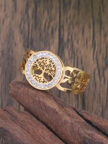1pc Rhinestone & Tree Decor Cuff Ring - Gold - View 6