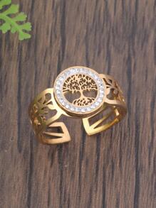 1pc Rhinestone & Tree Decor Cuff Ring - Gold - View 9