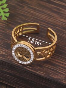 1pc Rhinestone & Tree Decor Cuff Ring - Gold - View 3