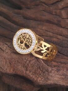 1pc Rhinestone & Tree Decor Cuff Ring - Gold - View 8