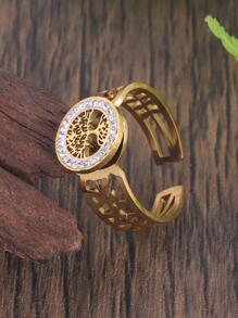 1pc Rhinestone & Tree Decor Cuff Ring - Gold - View 7