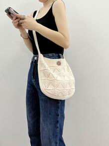 Borsa a rete lavorata a maglia oversize disegno originale Ins, borsa a spalla leggera riutilizzabile da donna per spiaggia e uso casual. Borsa da spiaggia all'uncinetto, regalo per laureati, adolescenti, studenti universitari, adatto per spiaggia e vacanze