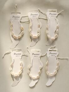 6pcs White Shell Design Adjustable Foot Anklet Set For Girls' Holiday, Party, Wedding Outfits - White - View 2