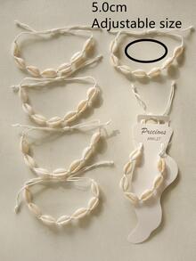 6pcs White Shell Design Adjustable Foot Anklet Set For Girls' Holiday, Party, Wedding Outfits - White - View 4