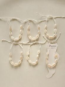 6pcs White Shell Design Adjustable Foot Anklet Set For Girls' Holiday, Party, Wedding Outfits - White - View 3