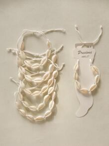 6pcs White Shell Design Adjustable Foot Anklet Set For Girls' Holiday, Party, Wedding Outfits - White - View 1