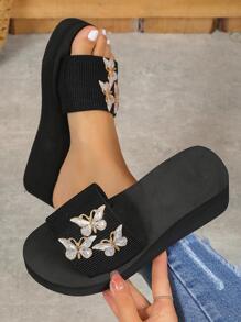 Women's Platform Wedge Slippers - Black - View 5