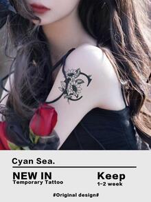 1張向日葵圖案臨時紋身貼 - 黑色 - 查看 3