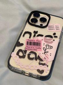 Valentines Compatible With IPhone 16/16 Pro/16 Pro Max/16 Plus Fashionable Graffiti English Letter Black Border Protective Phone Case