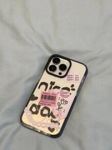 Valentines Compatible With IPhone 16/16 Pro/16 Pro Max/16 Plus Fashionable Graffiti English Letter Black Border Protective Phone Case