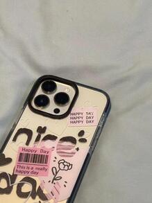 Valentines Compatible With IPhone 16/16 Pro/16 Pro Max/16 Plus Fashionable Graffiti English Letter Black Border Protective Phone Case