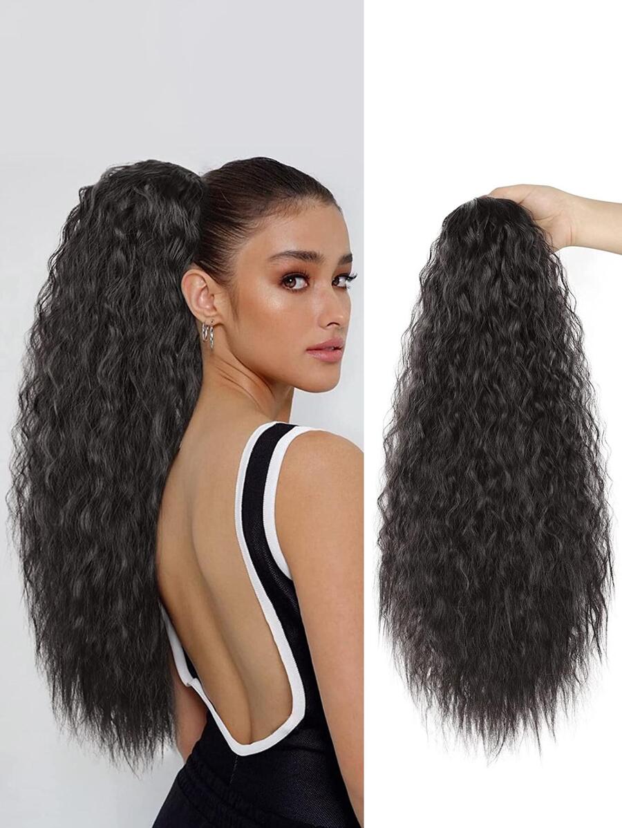 Pull Rope Ponytail 'S Ponytail Extension Synthesis 22 Inch Long Curly Wavy Ponytail Hair Extension - Brown - View 1