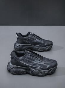 Men Letter Chi tiết giày thể thao chunky, giày thể thao buộc dây phía trước - màu đen - Xem 1