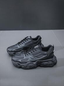 Men Letter Chi tiết giày thể thao chunky, giày thể thao buộc dây phía trước - màu đen - Xem 2