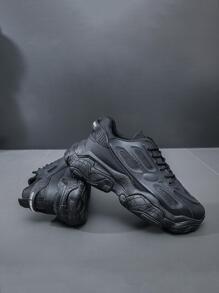 Men Letter Chi tiết giày thể thao chunky, giày thể thao buộc dây phía trước - màu đen - Xem 3